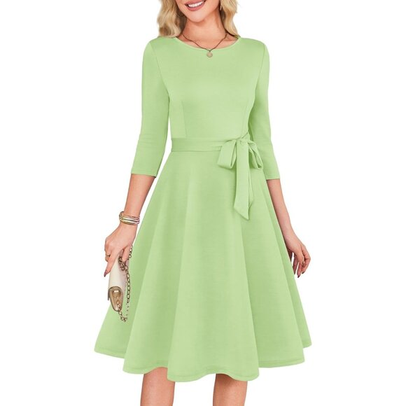 Women's light Green3/4 Sleeve Vintage Flattering A-line Vintage Cocktail Dresses - Picture 1 of 5